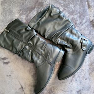 Synthetic leather boots.